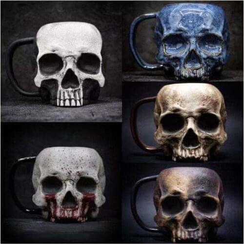 Resin Skull Cup Beer Mug Simulation Wooden Barrel Beer Double Wall Drinking Mug Metal Insulated Halloween Bar Drinkware Gift