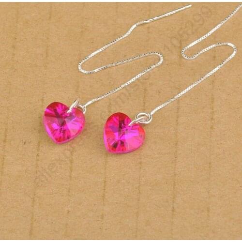 Lot Austrian Crystal Heart 925 Sterling Silver Thread Box Chains Earrings DIY Jewelry Collection