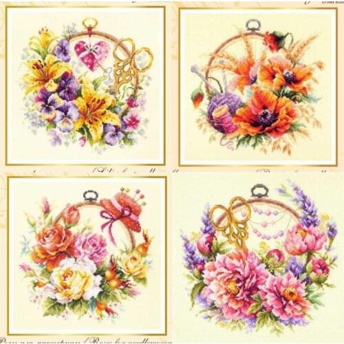 Needlework Cross stitch Handmade 14CT Counted Canvas DIY,Cross-stitch kits,Embroidery Flower in the key flower basket series
