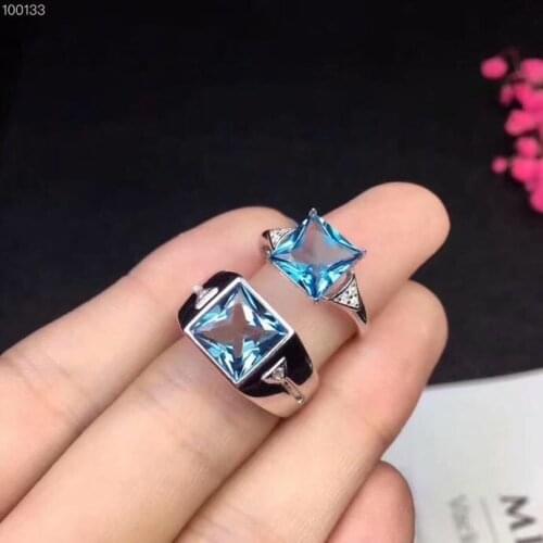 Couple Rings Set Natural topaz Lovers Ring Free shipping Finger ring Natural real blue topaz 925 sterling silver ring