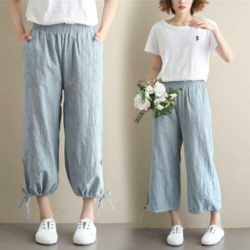 New Summer Causal Loose Cotton Linen Wide Leg Pants Womens Thin Harem Pants #590