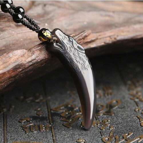 Rainbow eye Obsidian Carving Wolf Head Obdidian Amulet pendant free necklace obsidian Blessing Lucky pendant Men Jewelry