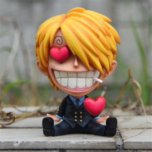 Cute Sanji Liking Heart Mini Sitting Q Ver. PVC Action Figure Vinsmoke Family Sanji Luffy Zoro Model Toys 9cm