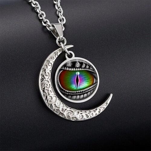Dragon Eyes Trendy Glass cabochon Symbol Unisex Pendant Moon Zinc Alloy Necklace Handmade Necklaces Gifts For Women Men