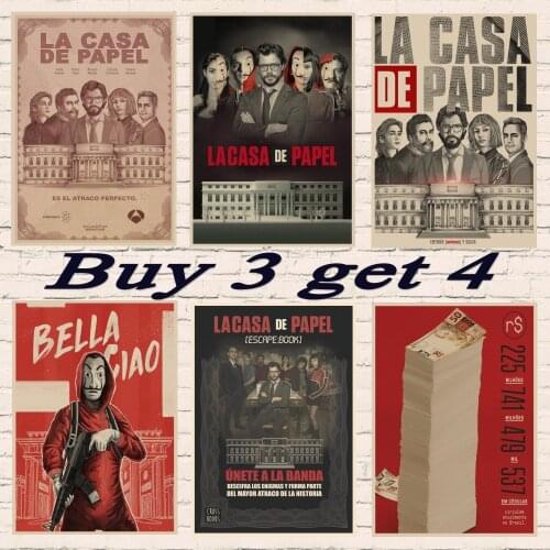 La Casa De Papel Money Heist Posters Retro kraft paper art Wall home Decoration Movie poster