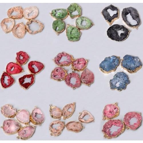 2pcs Natural Stone Agates Druzy Pendant Charms Connector Irregular Quartz Pendants For Jewelry Making Necklace Accessories Gift