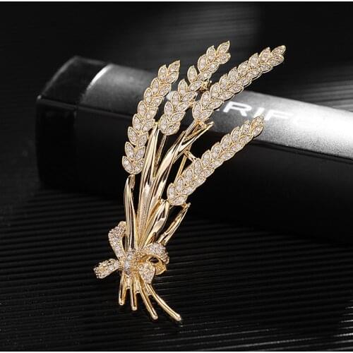 Luxury Cubic Zirconia Wheat Ear Brooches Pins for Women Costume Jewelry Broach Wedding Bouquet Corsage Pin Brosche femme bijoux