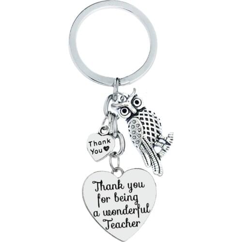 Thank You Teachers Graduation Christmas Grateful Keyring Thank You For Being A Wonderful Teacher Crystal Owl Heart Keychain Gift