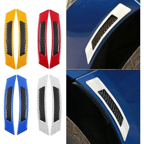 2 PCS Auto Car Door Reflective Strips Carbon Fiber Waterproof Safety Glow in Dark Mark Sticker Universal for Car Decoration