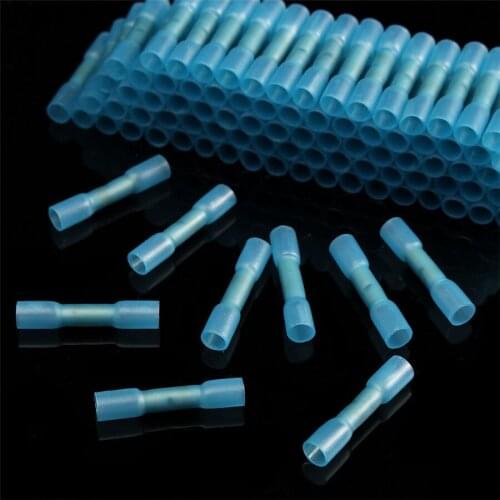100Pcs 1.5-2.5mm Electrical Insulated Terminal Sleeing 16-14AWG Heat Shrink Tube Tubing Butt Wire Crimp Cable Connectors