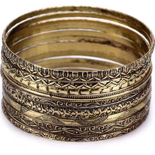 Vintage Pattern 11Pcs Bangles for Women Pulseira Bijoux Punk Femme Antique Bronze Bangle Sets Bracelets Dropshipping