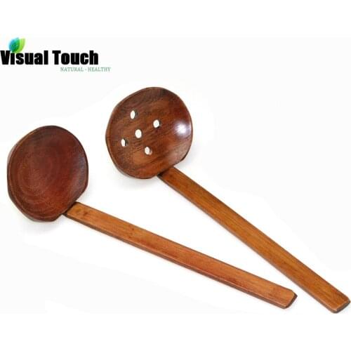 Visual Touch Multi-Use Nature Solid Wood Ladle Serve Set Pierced Table Spoon Hot Pot Ramen Noodle Soup Buffet Slotted Spoon