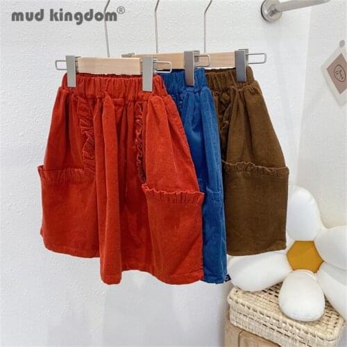 Mudkingdom Kids Girl Skirt Vintage Corduroy Mid-Calf Loose Ruffles Ball Gown Solid Skirts Toddler Spring Autumn Casual Clothes