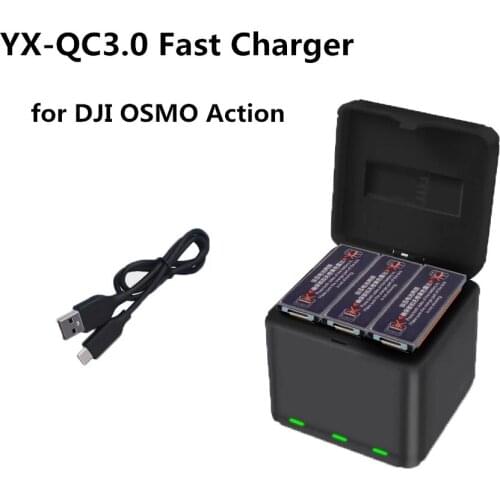 YX QC3.0 Fast Charging One Drag Three Charger Storage Type Charging Box For DJI OSMO ACTION Sports Camera Lithium Battery