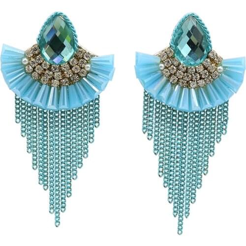 Rhinestone Crystal Fan Shaped Statement Earrings 2020 Metal Chain Drop Long Tassel Earrings For Women Handmade Fashion Jewelry