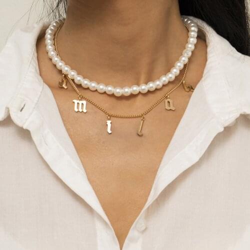 Punk Simple Letter Pendant Necklace Woman Tassel Multilayer Imitation Pearl 2021 Necklace Fashion Jewelry Jewelry Accessories
