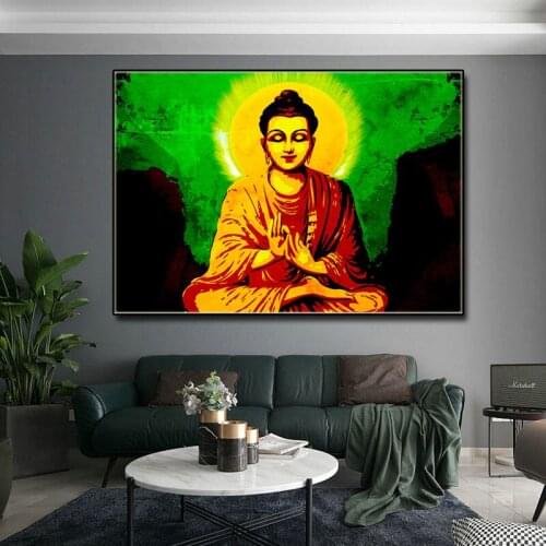 Golden Buddha Statue Canvas Painting Marble Buddha Print Poster Buddhist Religious Faith Wall Art Picture for Living Room Decor