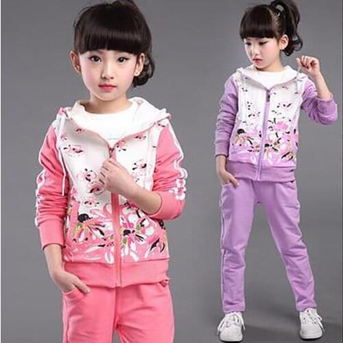ZWF509 Childrens clothing Baby Girls Fashion Long Sleeve Floral Zipper Tops+Long Pants Toddler Kids Clothes Sets