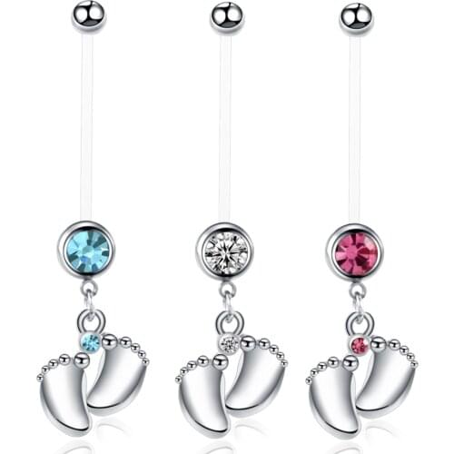 1PC/Lot Surgical Steel Women Pregnant Belly Button Rings Navel Piercing Dangle In Baby Feets Piercings Nombril Body Jewelry