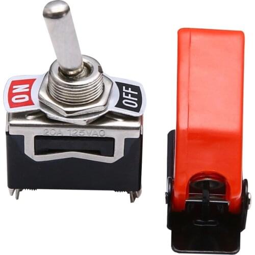 125V 10A Durable Illuminated LED Switch ON/OFF SPST Toggle Switch Metal Lever Car Dash Light+Missile Cover Red