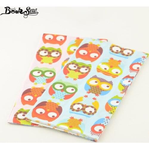 2 Pcs/ Lot Booksew Fabric Owls Pattens 100% Cotton Fabric Textile Dress Sewing Textile Garment 50cmx100cm Fat Quarter Patchwork