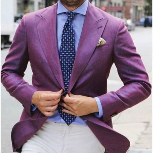 2017 Latest Coat Pant Designs Purple Men Suit Casual Slim Fit 2 Piece Tuxedo Prom Custom Party Suits Terno Masculino Jacket+Pant