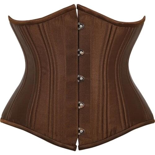 26 Double Steel Boned Waist Control Corset Underbust Womens Bustiers Satin Corsets Waist Cincher Corselet Plus Size XS-6XL