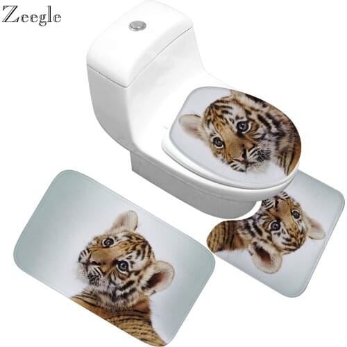 Zeegle Animal Printed 3pcs Bath Mat Anti-slip Bath Mat Bathroom Carpet Microfiber Toilet Rugs Bathroom Floor Mat
