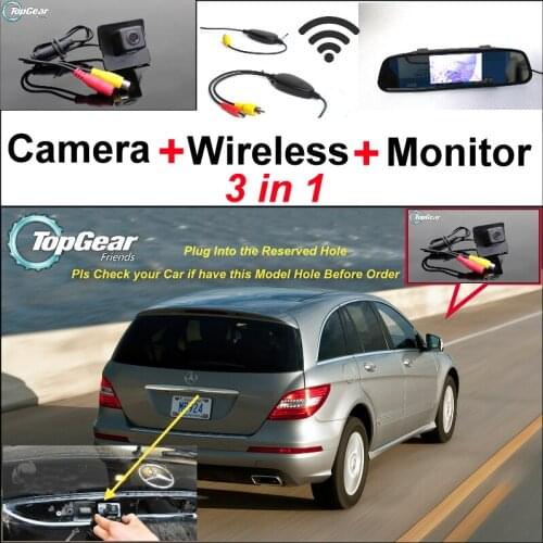3in1 Original Hole Camera + Wireless Receiver + Mirror Screen Parking System For Mercedes Benz R MB W251 R300 R350 R500 R63