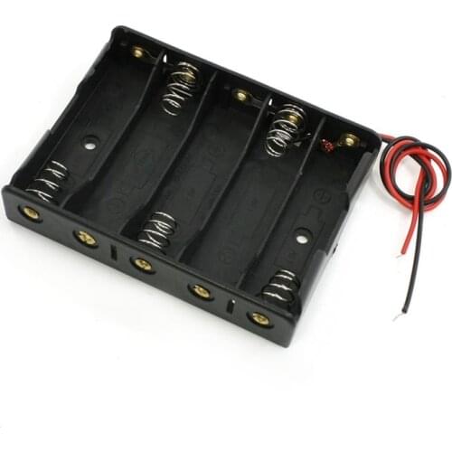 5 x 1.5V AA Battery Slot Holder Case Box Wire Black