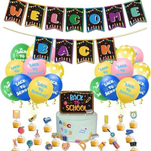 Welcome Back School Campus Party Banner Cake Insert Card Latex Balloons Suit Back to School Season Flag Decoration Supplies