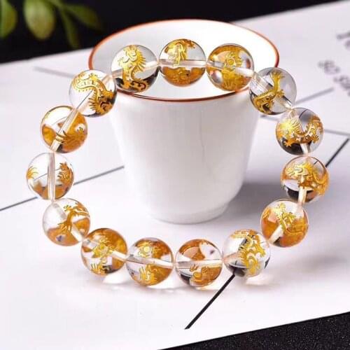Genuine Natural White Quartz Dragon Carved Crystal Clear Round Beads Bracelet 10-14mm Crystal Women Men Jewelry AAAAA