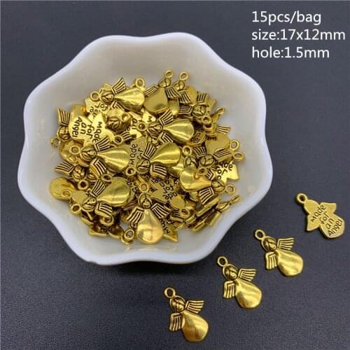 15pcs/Lot 17x12mm Angel Shape Gold Connector Alloy Beads Cap Ancient Golden Charms Beads For Jewelry Making
