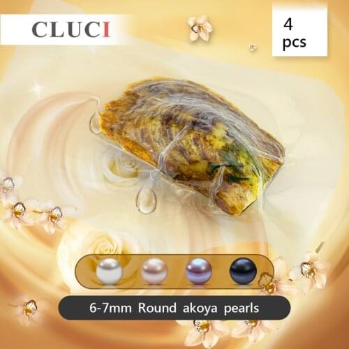 CLUCI Oysters With pearls Wish Round 4pcs single packaged 6-7mm Genuine Akoya Pearl Assorted Colors Round Akoya Pearls WP031SB