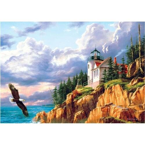 Beach lighthouse pattern 5D DIY full diamond cross stitch diamond mosaic home decoration
