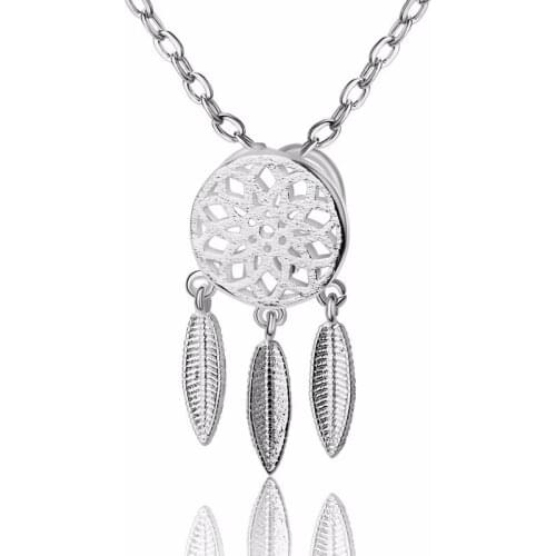 Hot Fashion 925 Sterling Silver Leaf Tassel Hollow Flower Dreamcatcher Pendant Necklace Lover Best Gift Hot Sale