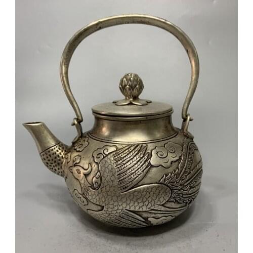 China White copper archaize phoenix teapot crafts statue