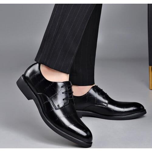 2021New Office Wedding Flats Spring Classic Men Fashion Genuine Leather Business Oxford Men Breathable Rubber Formal Dress