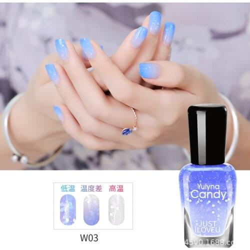 Nail polish, which changes color with temperature, is quick-drying and colorfast multicolor nail polish