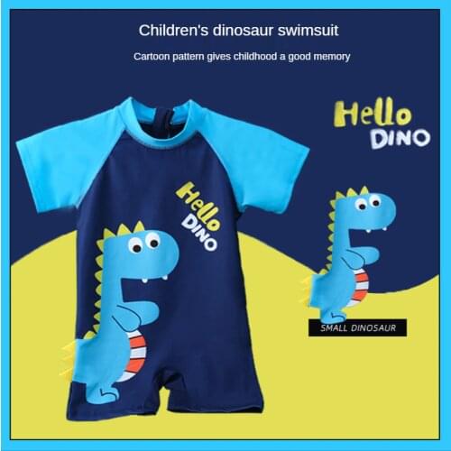 Summer Boys One-Piece Swimsuit Small Dinosaur Pattern Sports Swimwear Absorbing Water Quick-drying Sunscreen Swimming Beach