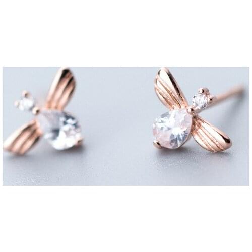 MloveAcc Cute 925 Sterling Silver Animal Bee Stud Earrings with Clear CZ for Girls Fashion Sterling Silver Jewelry