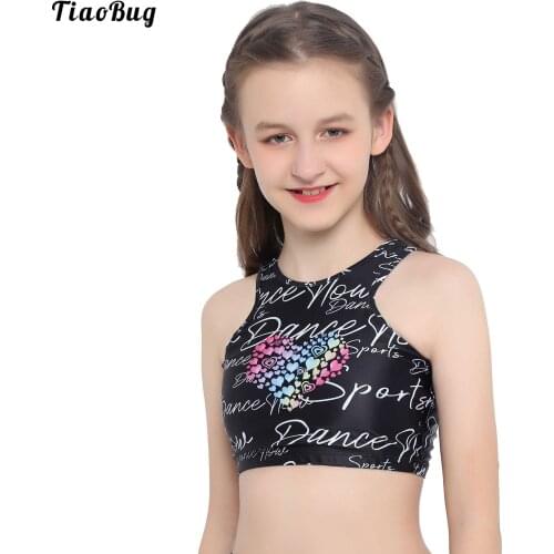 Fashion Summer Kids Girls Sport Tanks Sleeveless Letters And Heart Shaped Printed Crop Top Yoga Vest For Fitness Running Jogging