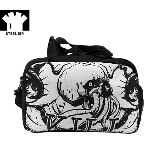 Punk Rock Mens Travel Bags Black Printing Sports Bag Large Capacity Fashion Hand Bag