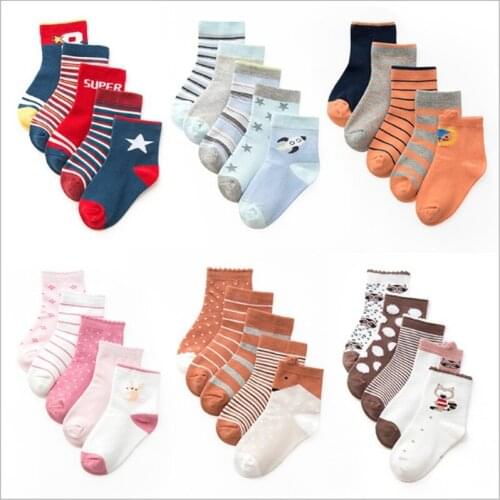 5 pairs autumn winter spring childrens cotton socks student socks floor anti-skid socks boys and girls multi-color sock