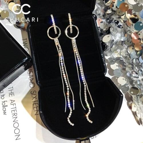 CHUCARI New Fashion S925 Silver Gold Color Long Crystal Tassel Dangle Earrings Wedding Brinco Drop Earring Jewelry Women Gifts