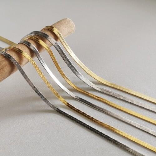 18K Gold 2.8mm 3.5mm 4.5mm 100% Authentic 925 Sterling silver Flat Snake Bone Chain Necklace Jewelry Hip Hop TLX2172