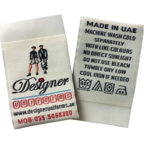Custom center fold Washing instruction tags for clothing white big Woven label 120 mm * 38 mm