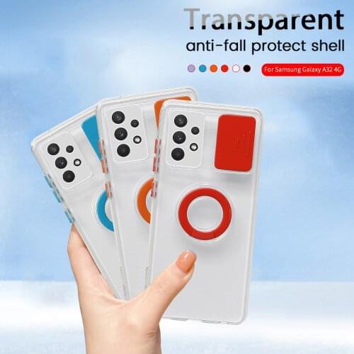 Transparent Armor Ring Holder Stand Bracket Protection Case For Samsung Galaxy A32 A 32 4G 5G A326B A325F Soft Shockproof Cover