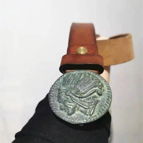 Luxury Brass Buckle Full Grain Leather Belt High Quality Vintage Engraving Western Designer Brand Belt Mens Jeans Fashion Belt