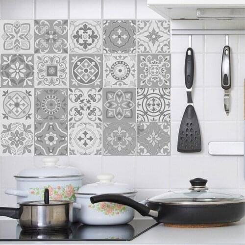 Retro European DIY PVC Waterproof Wall Decals Art Furniture Bathroom Kitchen Backsplash Tile Sticker Gray Waist Line
